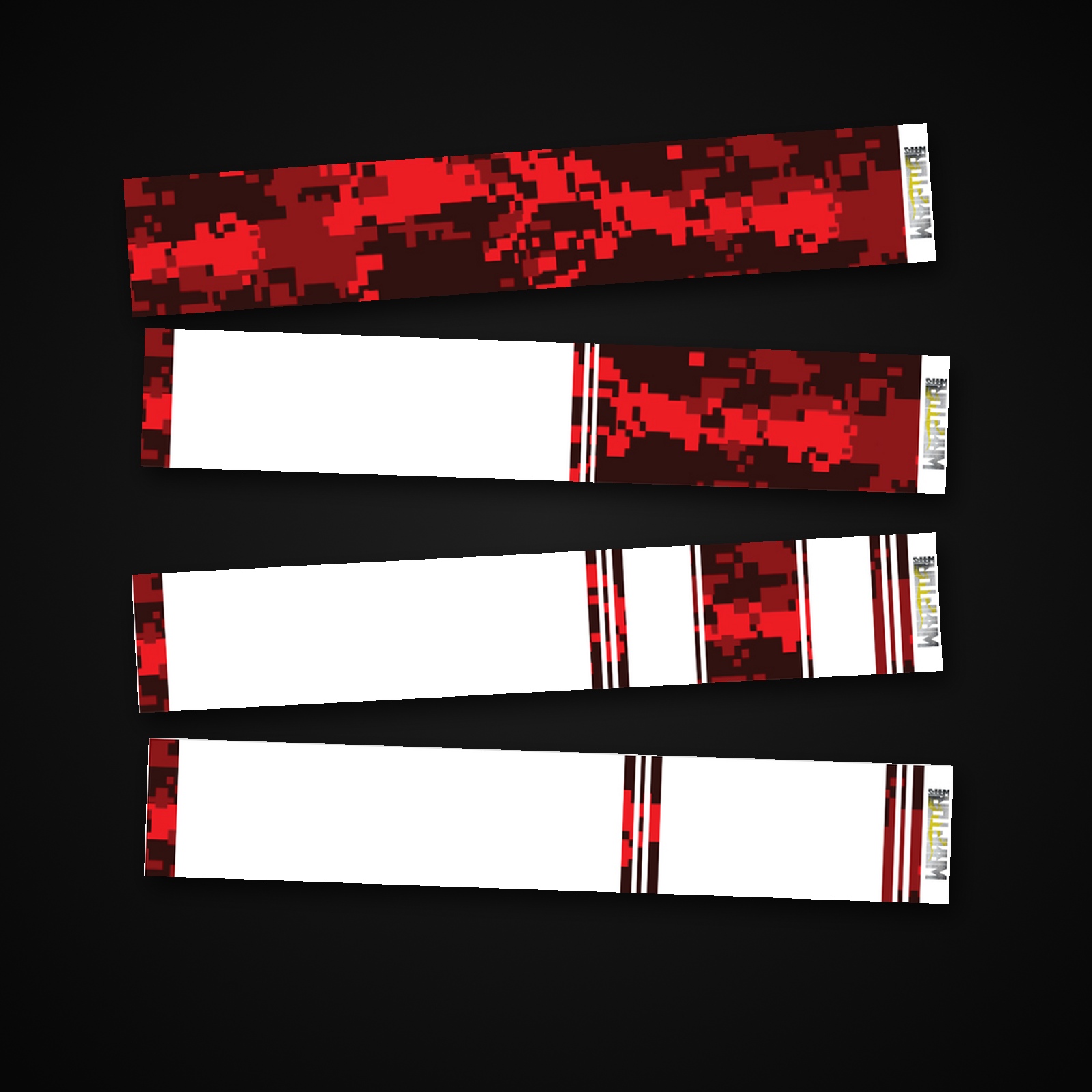 Digital Camo Red arrow wrap — 100mm or 150mm gloss vinyl arrow wraps · Pack of 13