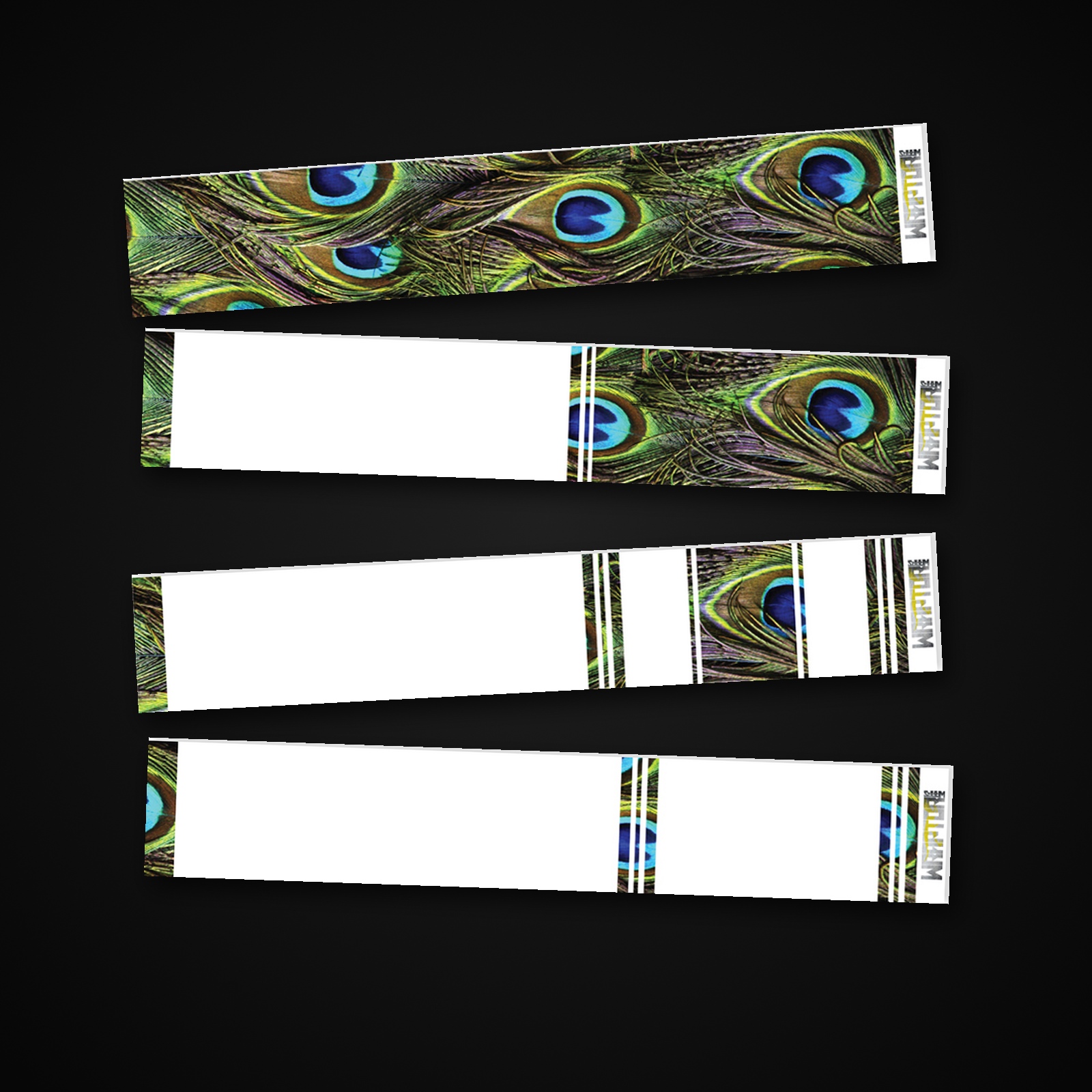 Peacock HD arrow wrap — 100mm or 150mm gloss vinyl arrow wraps · Pack of 13