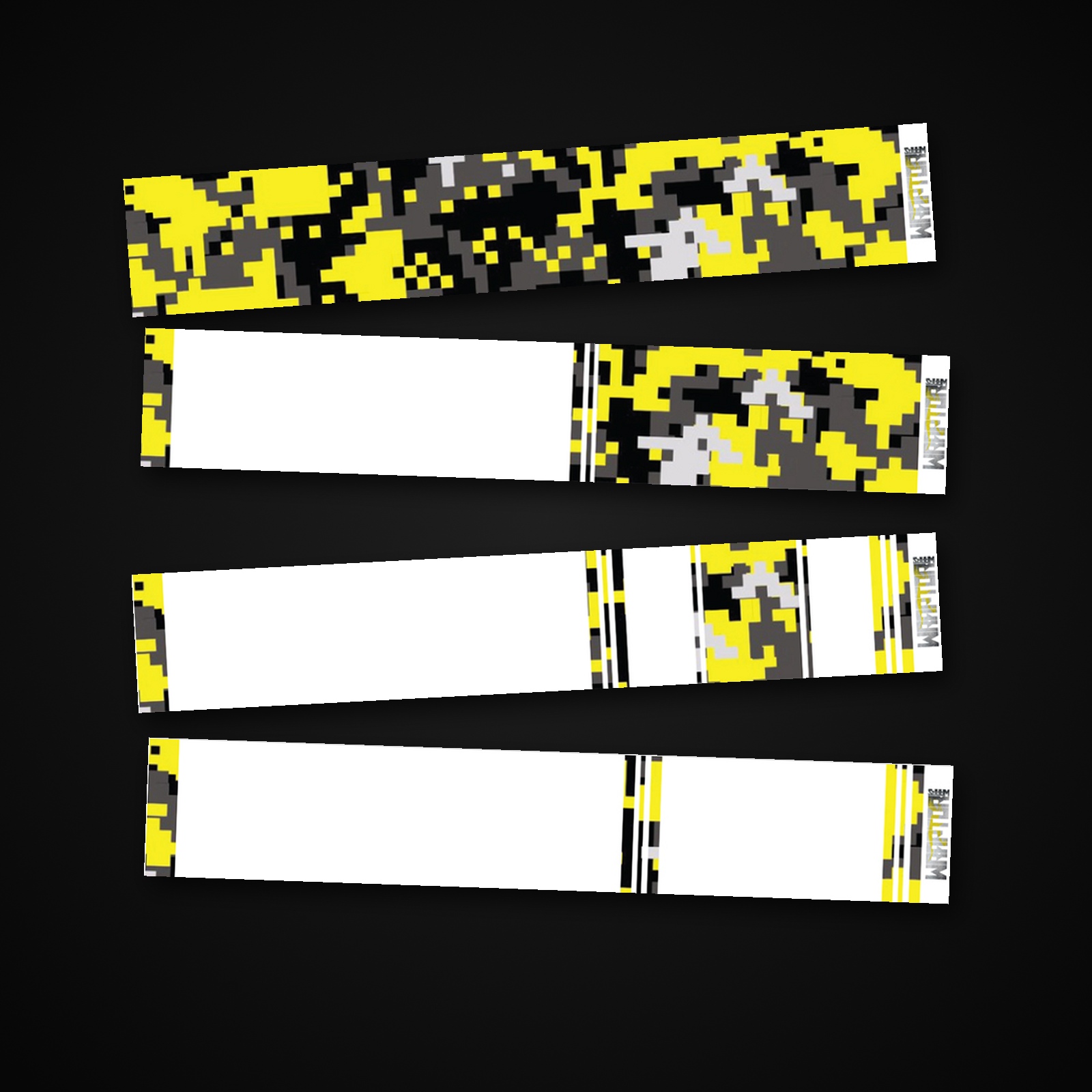 Digital Camo Yellow arrow wrap — 100mm or 150mm gloss vinyl arrow wraps · Pack of 13