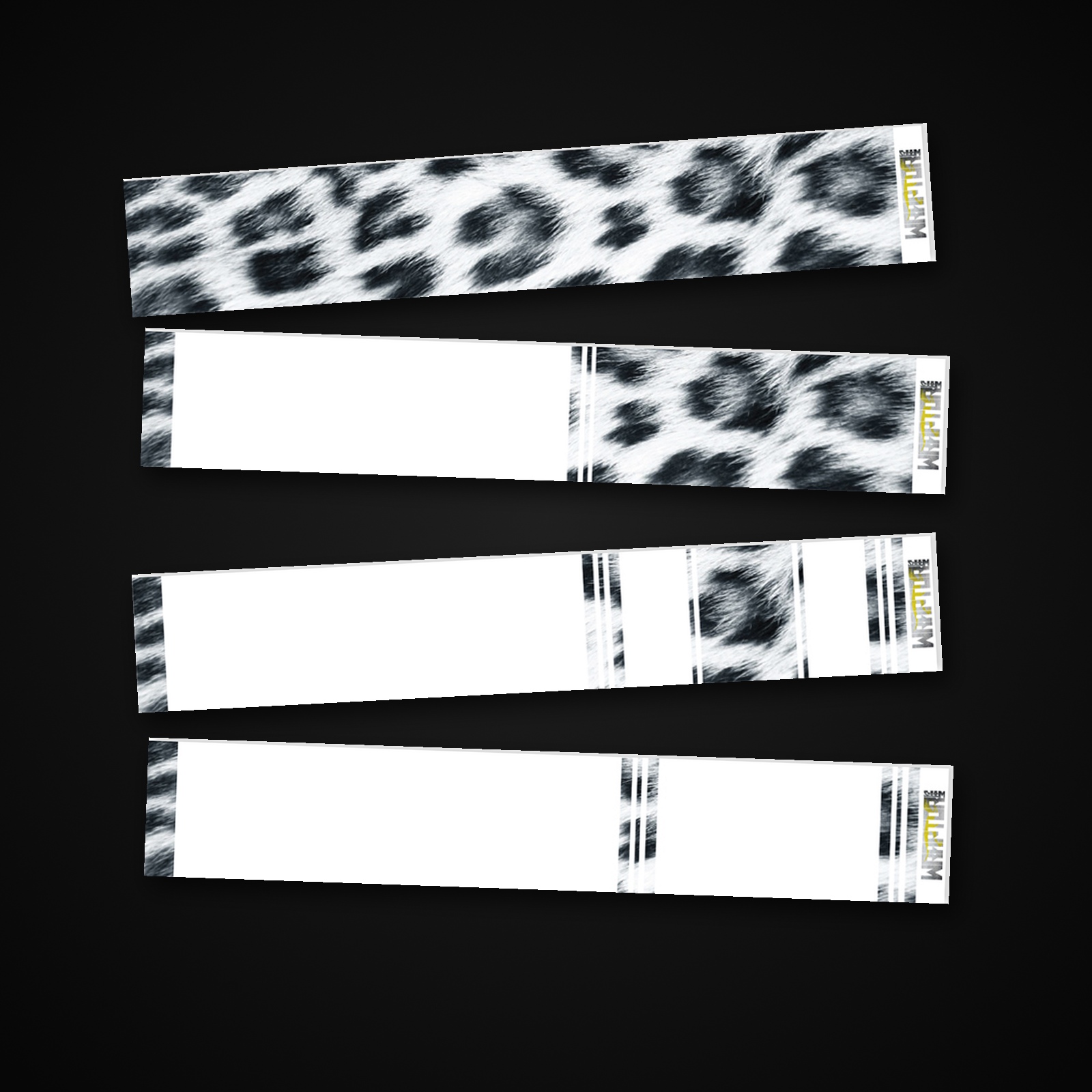 Snow Leopard HD arrow wrap — 100mm or 150mm gloss vinyl arrow wraps · Pack of 13