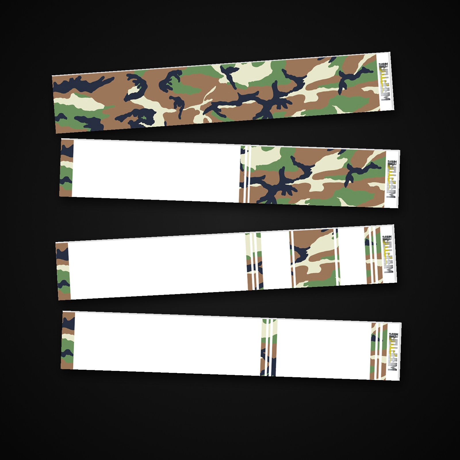 Woodland Camo arrow wrap — 100mm or 150mm gloss vinyl arrow wraps · Pack of 13